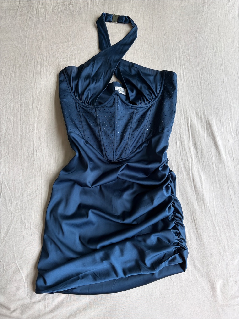 Oh Polly Navy Blue Halter Mini Dress